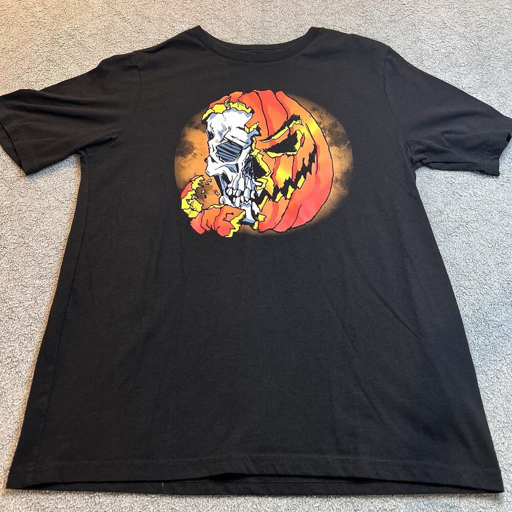Way To Celebrate Boys Halloween Tee Shirt Black Skull Pumpkin Youth XL 14-16
